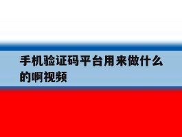 手机验证码平台用来做什么的啊视频