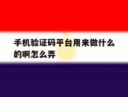 手机验证码平台用来做什么的啊怎么弄