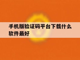 手机版验证码平台下载什么软件最好