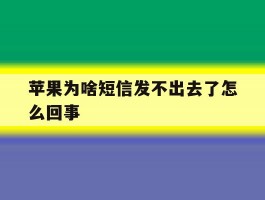 苹果为啥短信发不出去了怎么回事